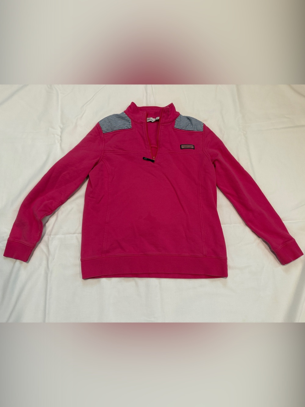 Vineyard Vines Hot Pink Quarter-Zip Pullover with Striped Shoulder Panels